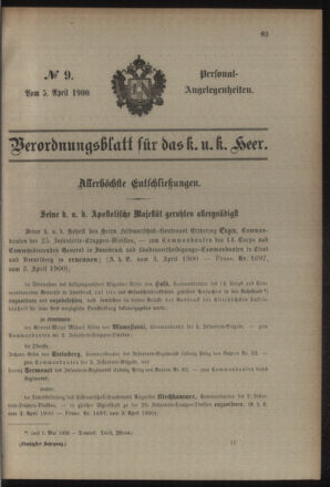 Kaiserlich-königliches Armee-Verordnungsblatt: Personal-Angelegenheiten 19000405 Seite: 1