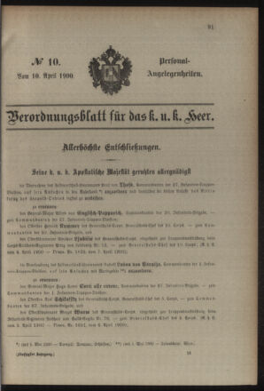 Kaiserlich-königliches Armee-Verordnungsblatt: Personal-Angelegenheiten 19000410 Seite: 1