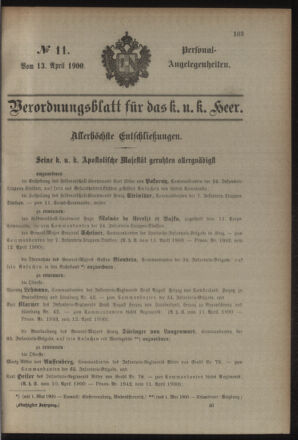 Kaiserlich-königliches Armee-Verordnungsblatt: Personal-Angelegenheiten 19000413 Seite: 1