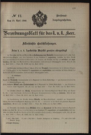 Kaiserlich-königliches Armee-Verordnungsblatt: Personal-Angelegenheiten 19000418 Seite: 1