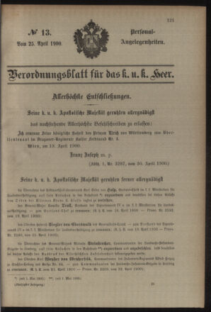 Kaiserlich-königliches Armee-Verordnungsblatt: Personal-Angelegenheiten 19000425 Seite: 1