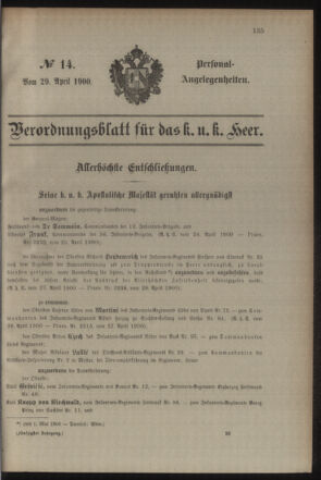 Kaiserlich-königliches Armee-Verordnungsblatt: Personal-Angelegenheiten 19000429 Seite: 1