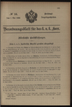 Kaiserlich-königliches Armee-Verordnungsblatt: Personal-Angelegenheiten 19000501 Seite: 1