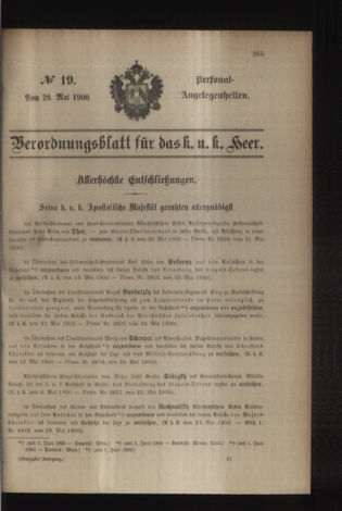 Kaiserlich-königliches Armee-Verordnungsblatt: Personal-Angelegenheiten 19000529 Seite: 1