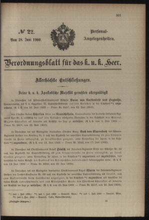 Kaiserlich-königliches Armee-Verordnungsblatt: Personal-Angelegenheiten 19000628 Seite: 1