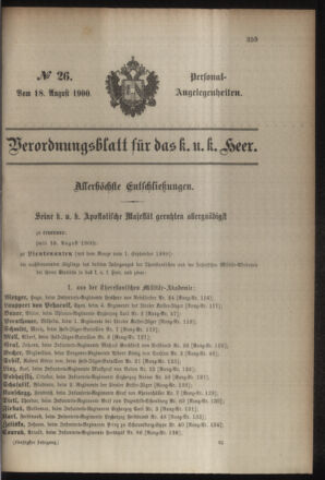 Kaiserlich-königliches Armee-Verordnungsblatt: Personal-Angelegenheiten 19000818 Seite: 1