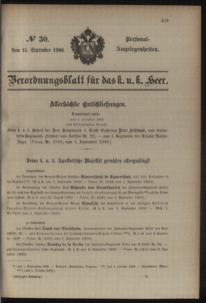 Kaiserlich-königliches Armee-Verordnungsblatt: Personal-Angelegenheiten 19000915 Seite: 1