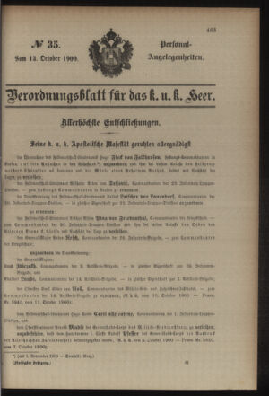 Kaiserlich-königliches Armee-Verordnungsblatt: Personal-Angelegenheiten 19001013 Seite: 1