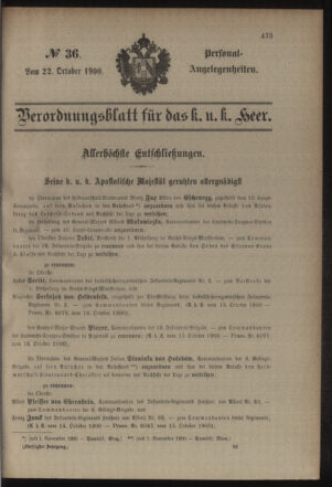 Kaiserlich-königliches Armee-Verordnungsblatt: Personal-Angelegenheiten 19001022 Seite: 1