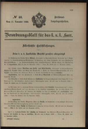 Kaiserlich-königliches Armee-Verordnungsblatt: Personal-Angelegenheiten 19001121 Seite: 1