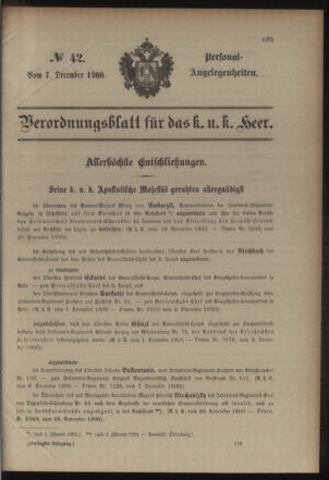 Kaiserlich-königliches Armee-Verordnungsblatt: Personal-Angelegenheiten 19001207 Seite: 1