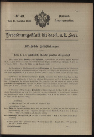 Kaiserlich-königliches Armee-Verordnungsblatt: Personal-Angelegenheiten 19001215 Seite: 1