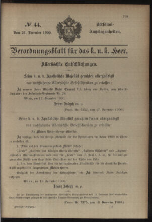 Kaiserlich-königliches Armee-Verordnungsblatt: Personal-Angelegenheiten 19001221 Seite: 1