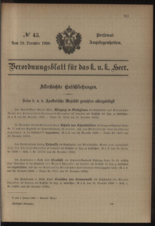 Kaiserlich-königliches Armee-Verordnungsblatt: Personal-Angelegenheiten 19001228 Seite: 1