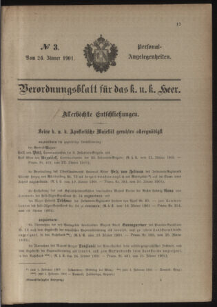 Kaiserlich-königliches Armee-Verordnungsblatt: Personal-Angelegenheiten 19010126 Seite: 1