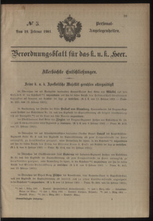 Kaiserlich-königliches Armee-Verordnungsblatt: Personal-Angelegenheiten 19010219 Seite: 1