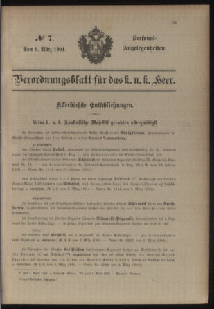 Kaiserlich-königliches Armee-Verordnungsblatt: Personal-Angelegenheiten 19010309 Seite: 1