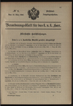 Kaiserlich-königliches Armee-Verordnungsblatt: Personal-Angelegenheiten 19010319 Seite: 1