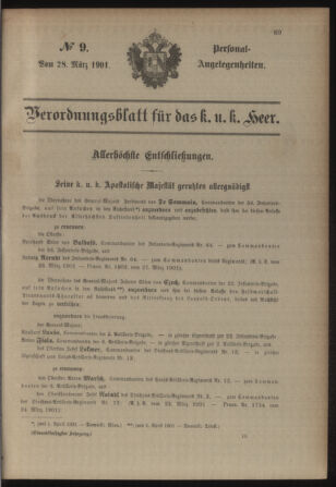 Kaiserlich-königliches Armee-Verordnungsblatt: Personal-Angelegenheiten 19010328 Seite: 1