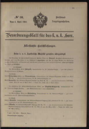 Kaiserlich-königliches Armee-Verordnungsblatt: Personal-Angelegenheiten 19010406 Seite: 1