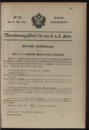 Kaiserlich-königliches Armee-Verordnungsblatt: Personal-Angelegenheiten 19010430 Seite: 1