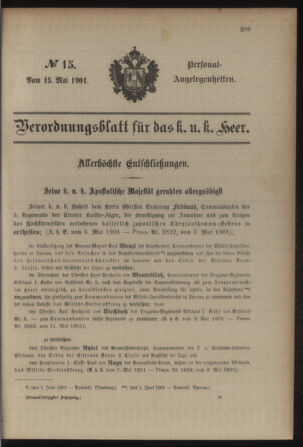 Kaiserlich-königliches Armee-Verordnungsblatt: Personal-Angelegenheiten 19010515 Seite: 1