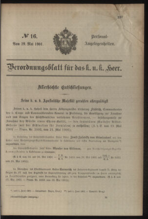 Kaiserlich-königliches Armee-Verordnungsblatt: Personal-Angelegenheiten 19010529 Seite: 1