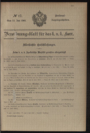 Kaiserlich-königliches Armee-Verordnungsblatt: Personal-Angelegenheiten 19010612 Seite: 1