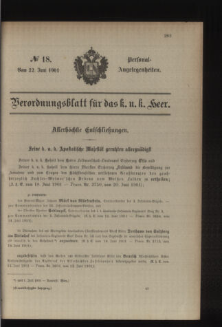 Kaiserlich-königliches Armee-Verordnungsblatt: Personal-Angelegenheiten 19010622 Seite: 1