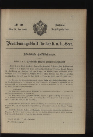 Kaiserlich-königliches Armee-Verordnungsblatt: Personal-Angelegenheiten 19010628 Seite: 1