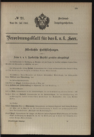 Kaiserlich-königliches Armee-Verordnungsblatt: Personal-Angelegenheiten 19010720 Seite: 1