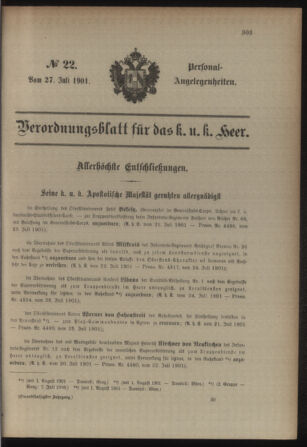 Kaiserlich-königliches Armee-Verordnungsblatt: Personal-Angelegenheiten 19010727 Seite: 1