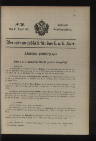 Kaiserlich-königliches Armee-Verordnungsblatt: Personal-Angelegenheiten 19010821 Seite: 1