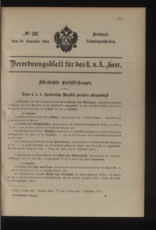 Kaiserlich-königliches Armee-Verordnungsblatt: Personal-Angelegenheiten 19010928 Seite: 1