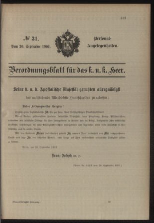 Kaiserlich-königliches Armee-Verordnungsblatt: Personal-Angelegenheiten 19010930 Seite: 1