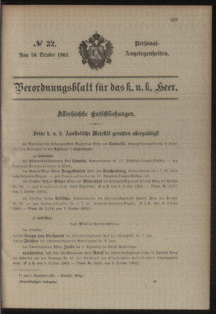 Kaiserlich-königliches Armee-Verordnungsblatt: Personal-Angelegenheiten 19011010 Seite: 1