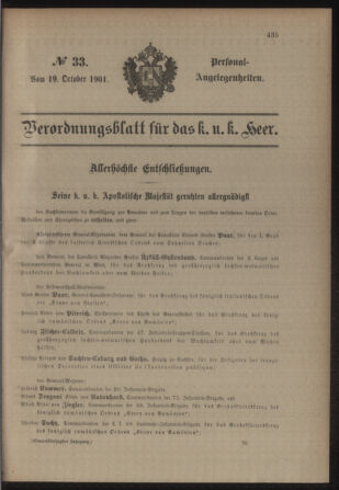 Kaiserlich-königliches Armee-Verordnungsblatt: Personal-Angelegenheiten 19011019 Seite: 1