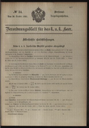 Kaiserlich-königliches Armee-Verordnungsblatt: Personal-Angelegenheiten 19011030 Seite: 1