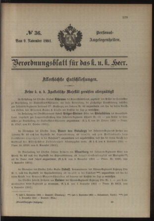 Kaiserlich-königliches Armee-Verordnungsblatt: Personal-Angelegenheiten 19011109 Seite: 1