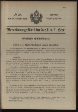 Kaiserlich-königliches Armee-Verordnungsblatt: Personal-Angelegenheiten 19011128 Seite: 1