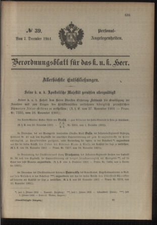 Kaiserlich-königliches Armee-Verordnungsblatt: Personal-Angelegenheiten 19011207 Seite: 1