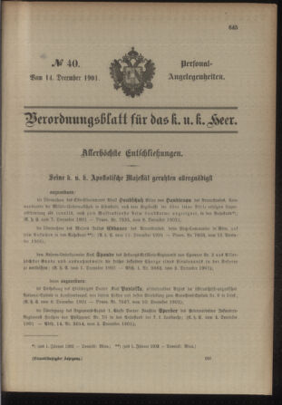 Kaiserlich-königliches Armee-Verordnungsblatt: Personal-Angelegenheiten 19011214 Seite: 1