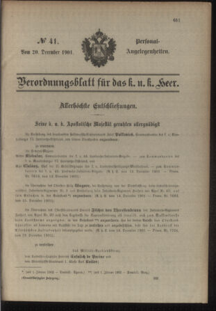 Kaiserlich-königliches Armee-Verordnungsblatt: Personal-Angelegenheiten 19011220 Seite: 1