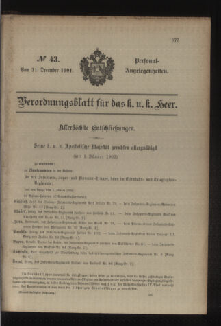 Kaiserlich-königliches Armee-Verordnungsblatt: Personal-Angelegenheiten 19011231 Seite: 1