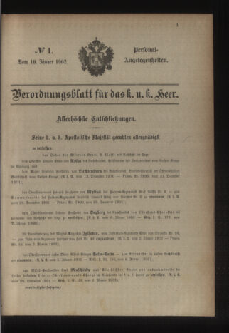 Kaiserlich-königliches Armee-Verordnungsblatt: Personal-Angelegenheiten 19020110 Seite: 1