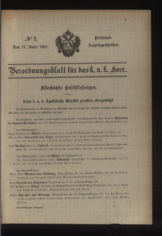 Kaiserlich-königliches Armee-Verordnungsblatt: Personal-Angelegenheiten 19020117 Seite: 1