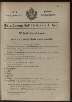 Kaiserlich-königliches Armee-Verordnungsblatt: Personal-Angelegenheiten 19020208 Seite: 1