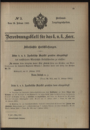 Kaiserlich-königliches Armee-Verordnungsblatt: Personal-Angelegenheiten 19020218 Seite: 1