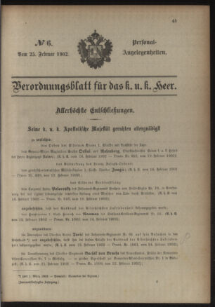 Kaiserlich-königliches Armee-Verordnungsblatt: Personal-Angelegenheiten 19020225 Seite: 1