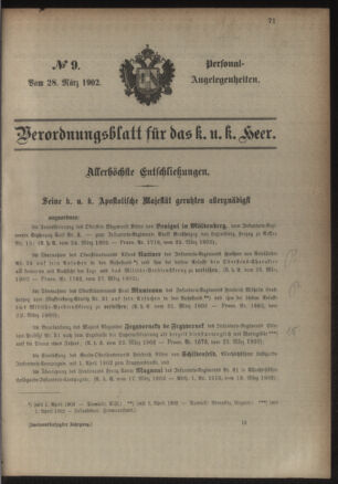 Kaiserlich-königliches Armee-Verordnungsblatt: Personal-Angelegenheiten 19020328 Seite: 1